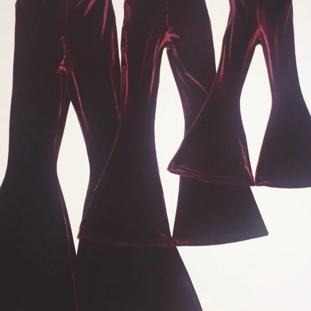 PETITE LENGTH High Waisted Velvet Bell Bottom Pants Boho Hippie Size XS S M L XL - Picture 3 of 6